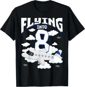 8th Airplane Birthday Party 8 Years Old Pilot Birthday Boys T-Shirt - T-Shirt | Black