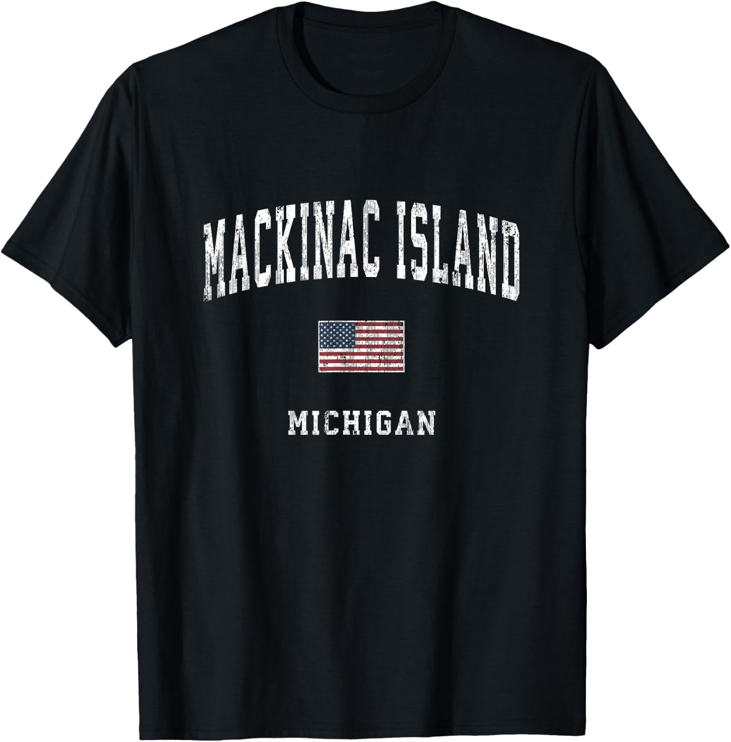 Mackinac Island Michigan MI Vintage American Flag Sports T-Shirt - T-Shirt | Black