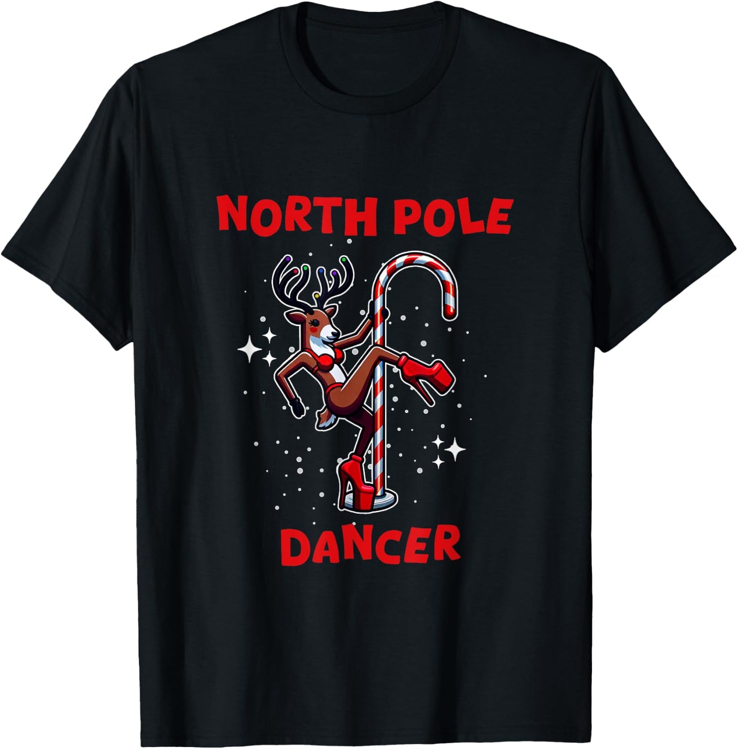 Santa's Naughty List Wear Adult Christmas Humorous Novelty Black Small Modern Humorous Letter Print Short Sleeve North Pole Dancer Reindeer Stripper Pole Funny Christmas T-Shirt - T-Shirt | Black