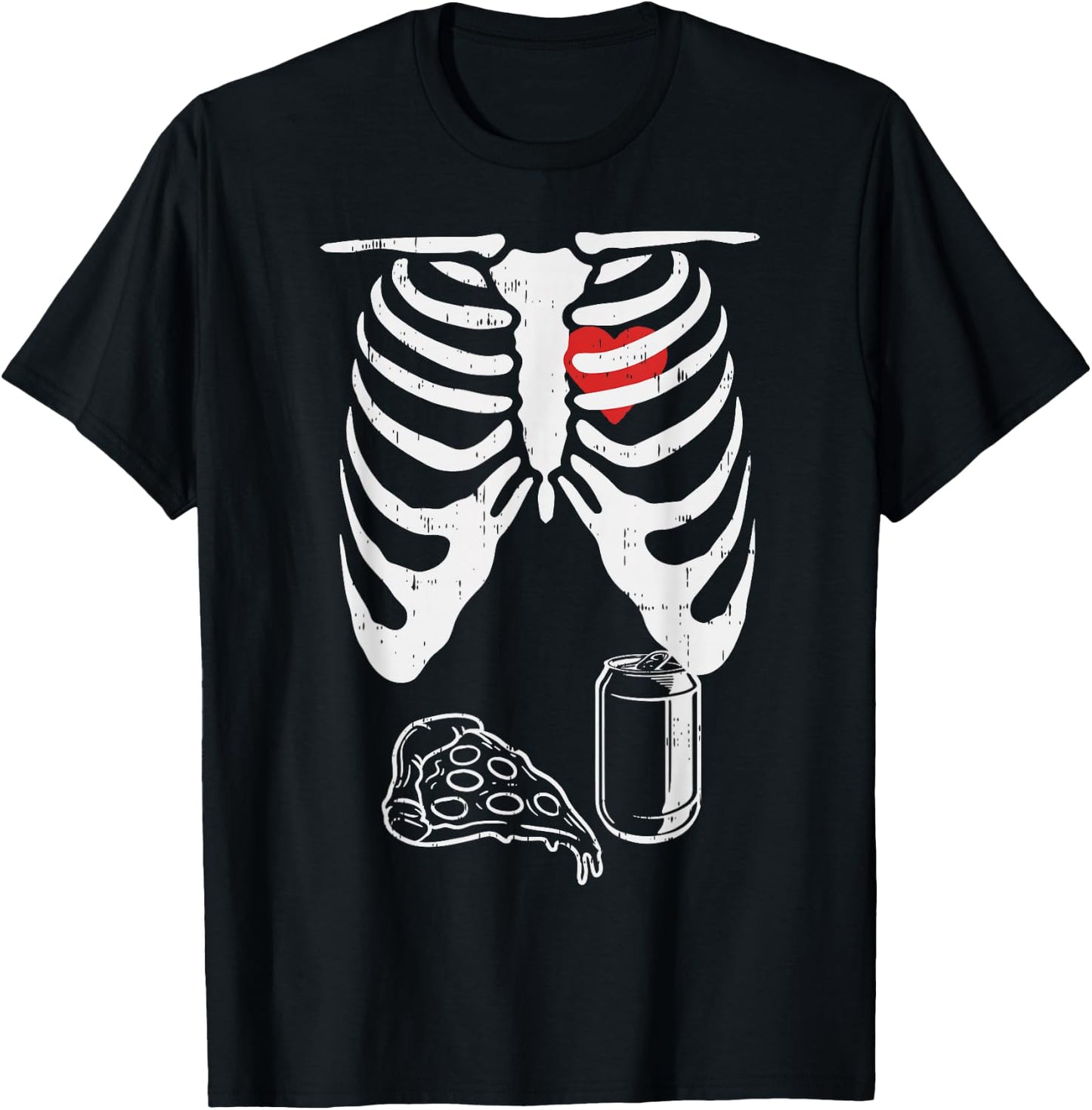 Halloween Pregnancy Skeleton Shirt Dad Husband Pizza Beer T-Shirt - T-Shirt | Black