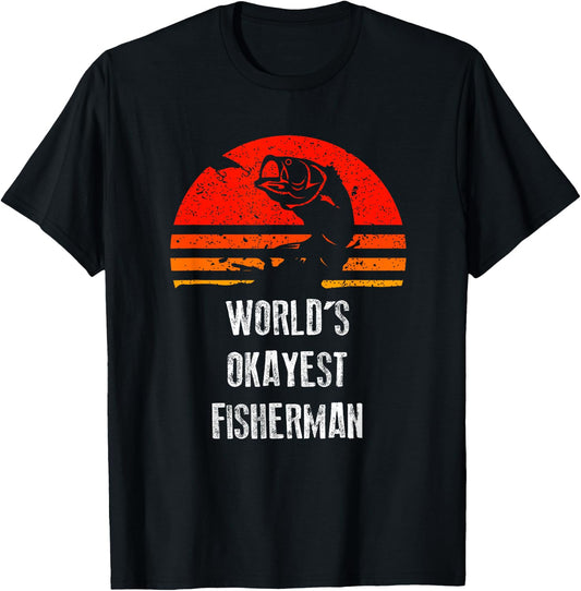 Retro Fishing Worlds Okayest Fisherman Vintage Gift T-Shirt - T-Shirt | Black