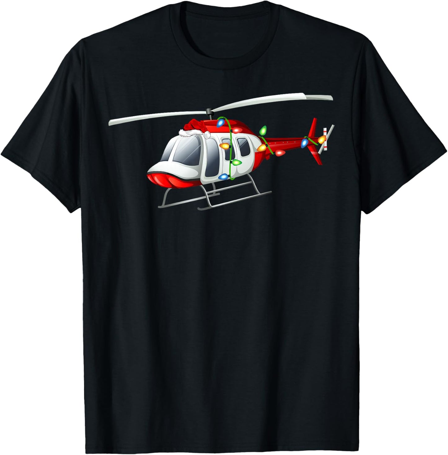 Xmas Lights Santa Hat Helicopter Christmas T-Shirt - T-Shirt | Black