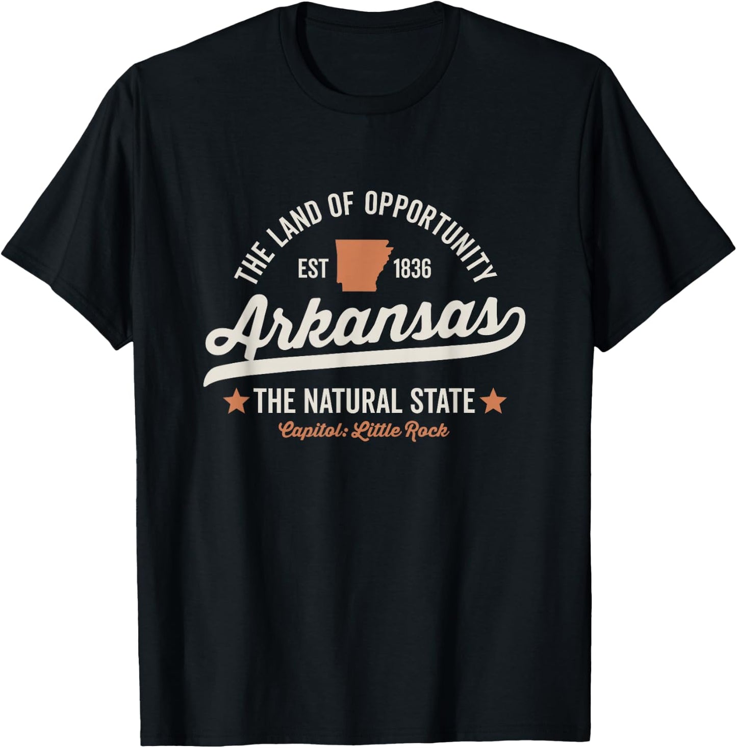 Arkansas Vintage Sports Design Natural State Light Text T-Shirt - T-Shirt | Black