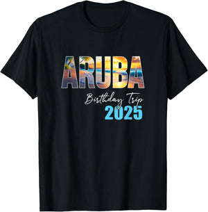 Aruba Birthday Trip 2025 Vacation Party Crew Cruise T-Shirt - T-Shirt | Black