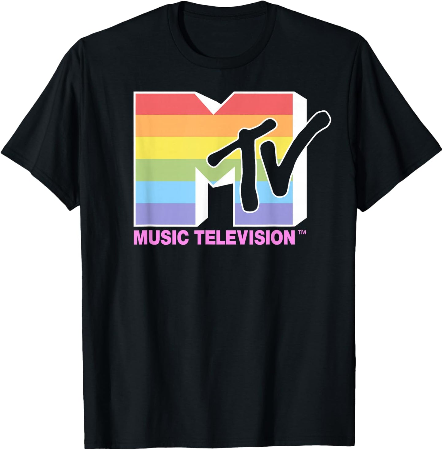 MTV Music Television Rainbow Pride Logo Fill T-Shirt - T-Shirt | Black