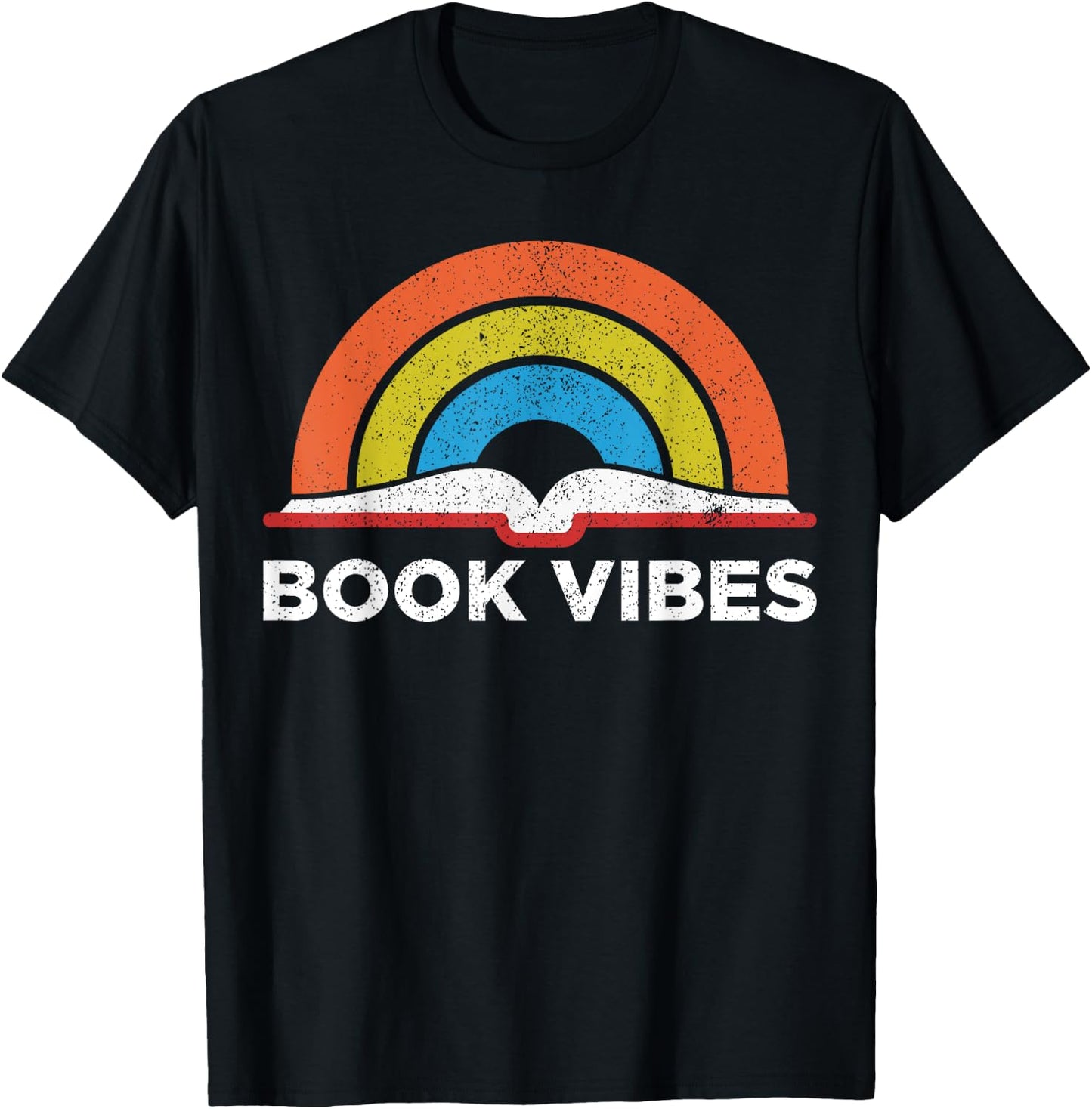 Vintage Retro Book Vibes Rainbow Gift Reading Lovers T-Shirt - T-Shirt | Black