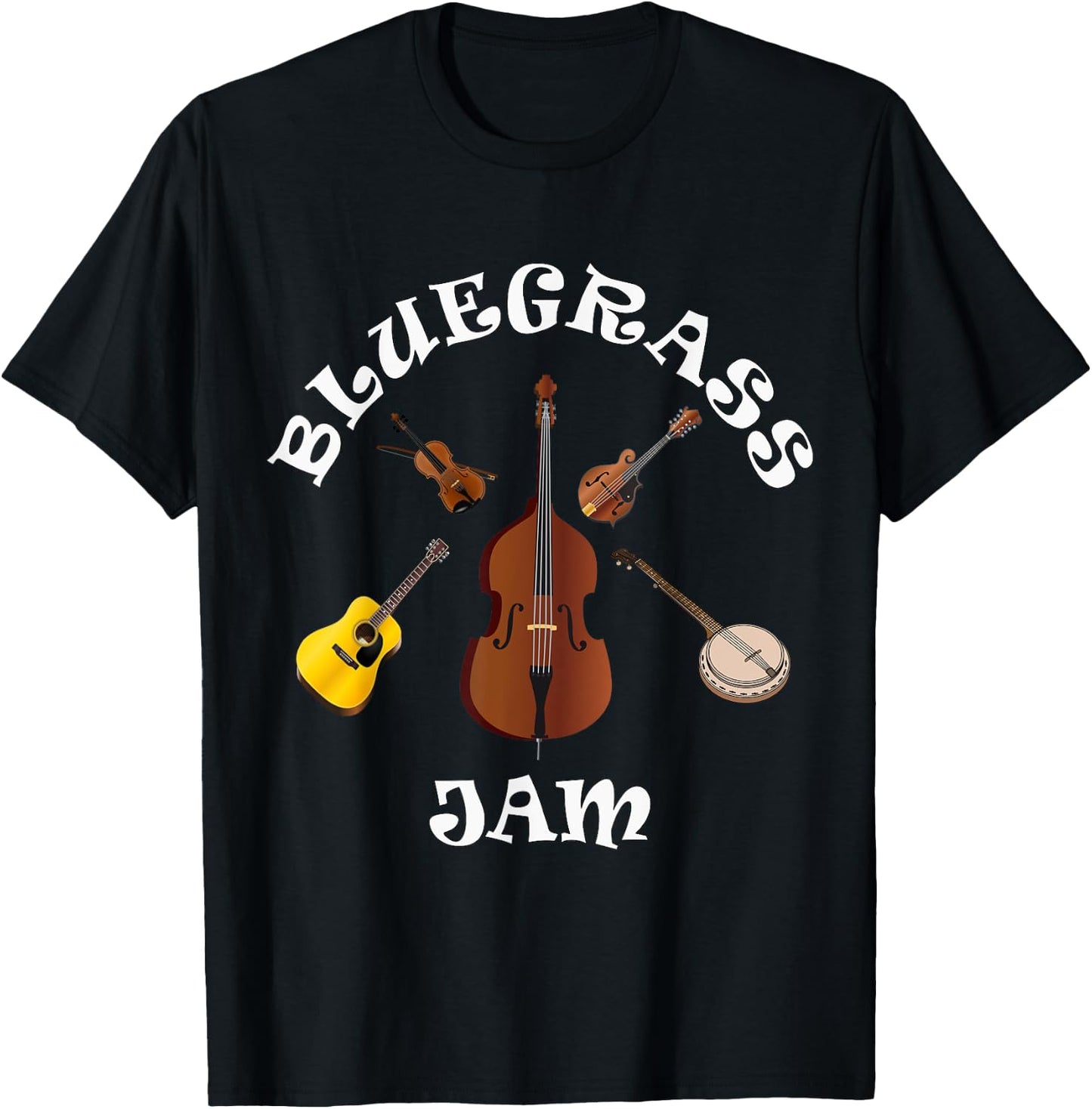 Bluegrass Jam Fiddle Mando Guitar Bass Banjo Music Festival T-Shirt - T-Shirt | Black