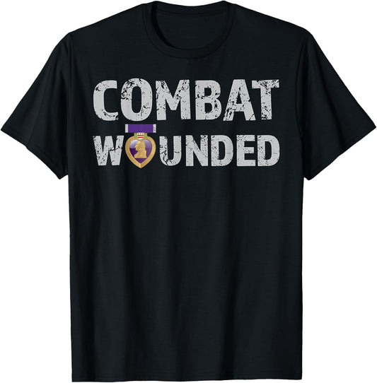 Purple Heart Award Shirt Combat Wounded Veteran T-Shirt - T-Shirt | Black