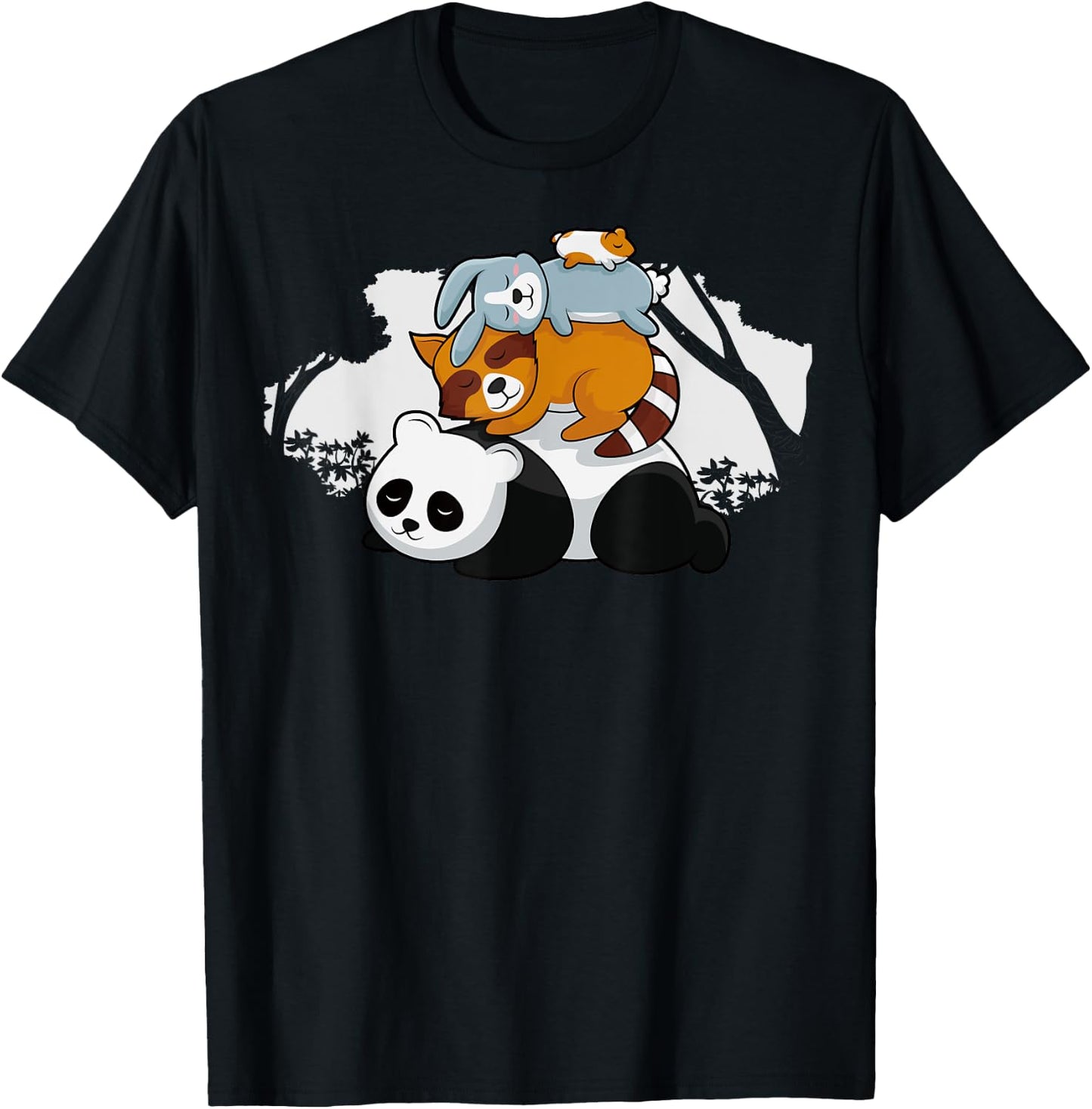 Panda Raccoon Rabbit Hamster Cute Sleeping Animals Pyramid T-Shirt - T-Shirt | Black
