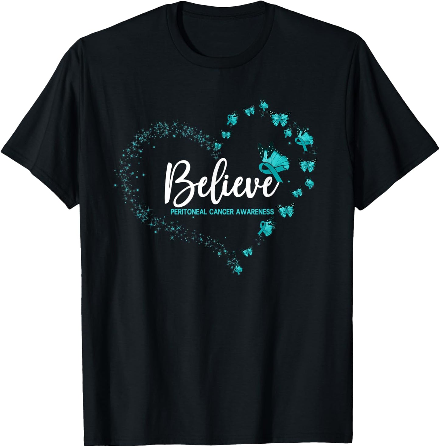 Peritoneal Cancer Awareness Butterfly Believe T-Shirt - T-Shirt | Black
