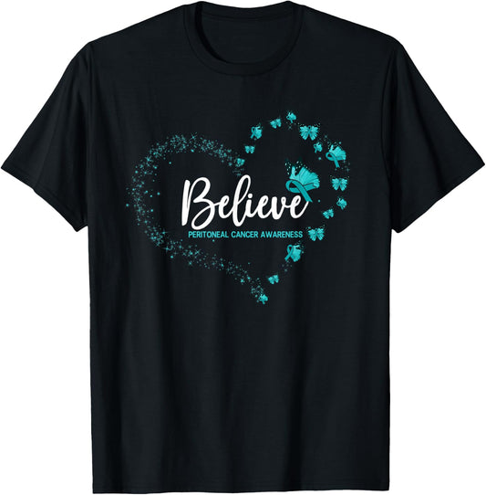 Peritoneal Cancer Awareness Butterfly Believe T-Shirt - T-Shirt | Black