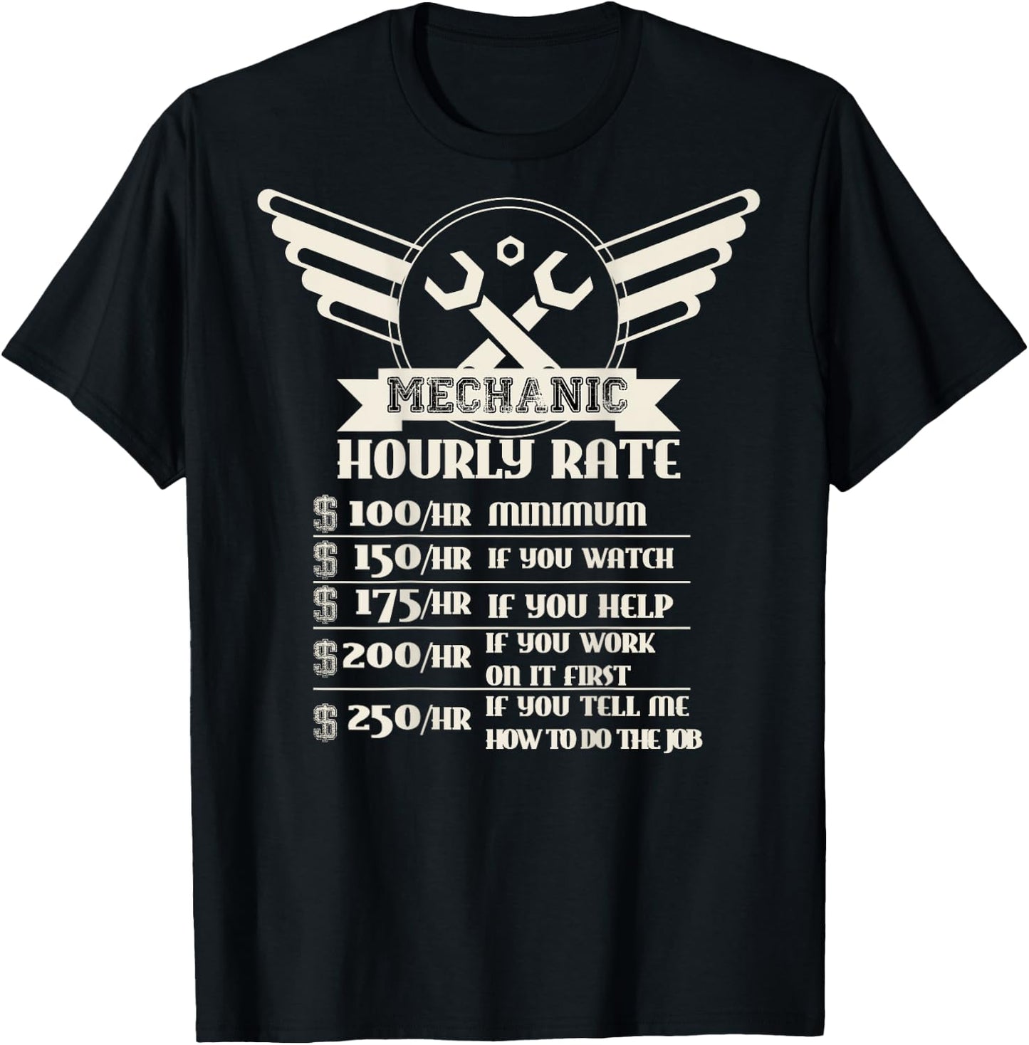 Backside Funny Mechanic Hourly Rate Distressed Design Shirt T-Shirt - T-Shirt | Black