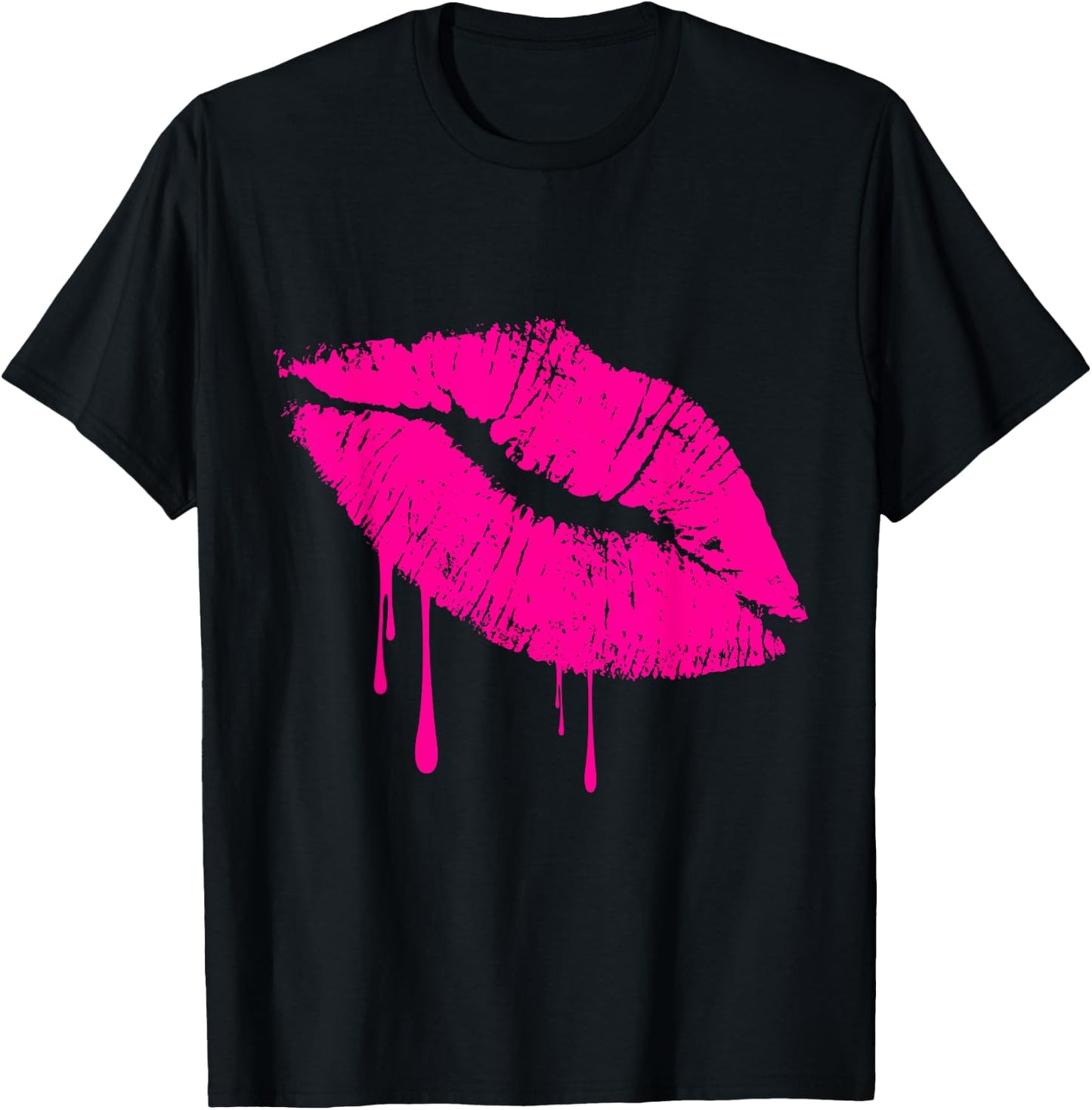 Hot Pink Lips Kiss 80s Lipstick Party Drip 1981 T-Shirt - T-Shirt | Black