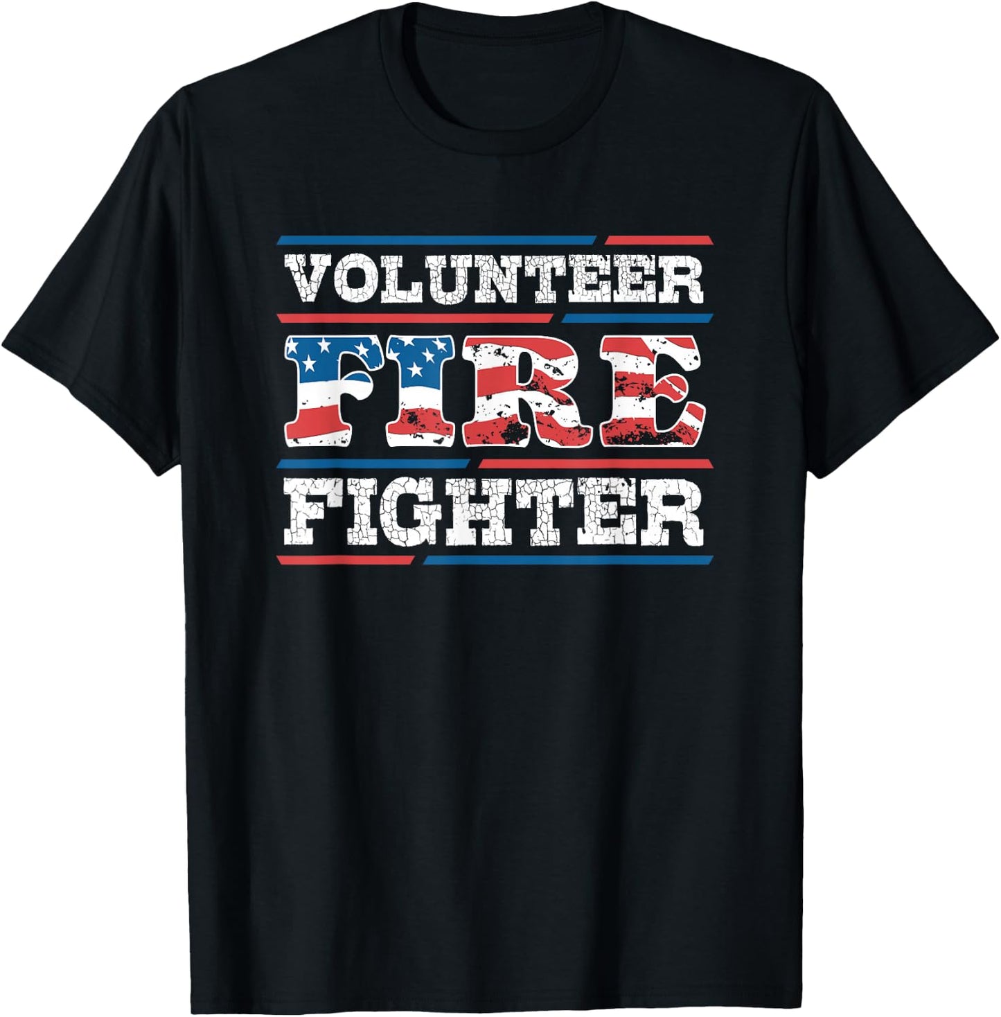 Firefighter Volunteer American Flag Fire Department Fireman T-Shirt - T-Shirt | Black
