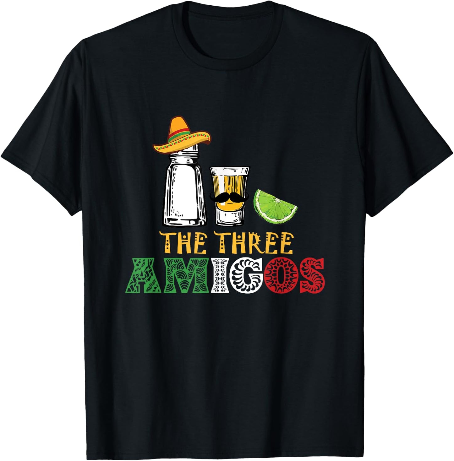 The 3 Three Amigos - salt, tequila & lime T-Shirt - T-Shirt | Black