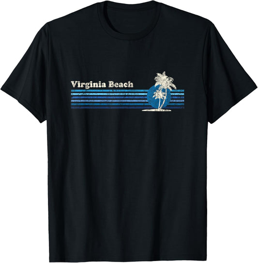 Virginia Beach VA Vintage 80s Palm Trees Sunset Men Women Girls Kids T-Shirt - T-Shirt | Black