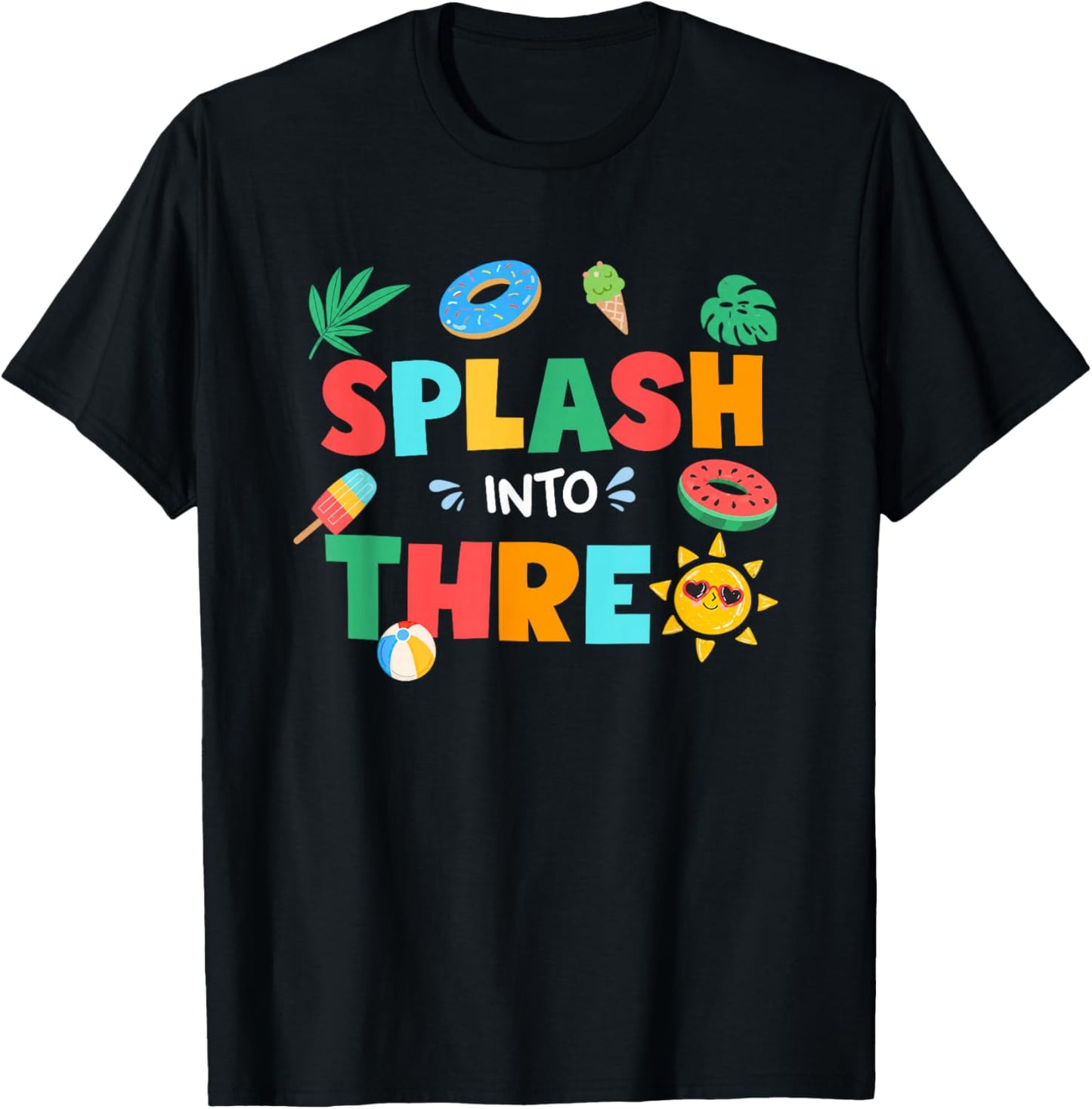Splash Into Three Birthday Summer 3rd Birthday Pool Party T-Shirt - T-Shirt | Black