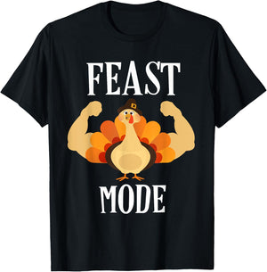 Feast Mode Shirt Funny Muscle Turkey Thanksgiving Shirt T-Shirt - T-Shirt | Black