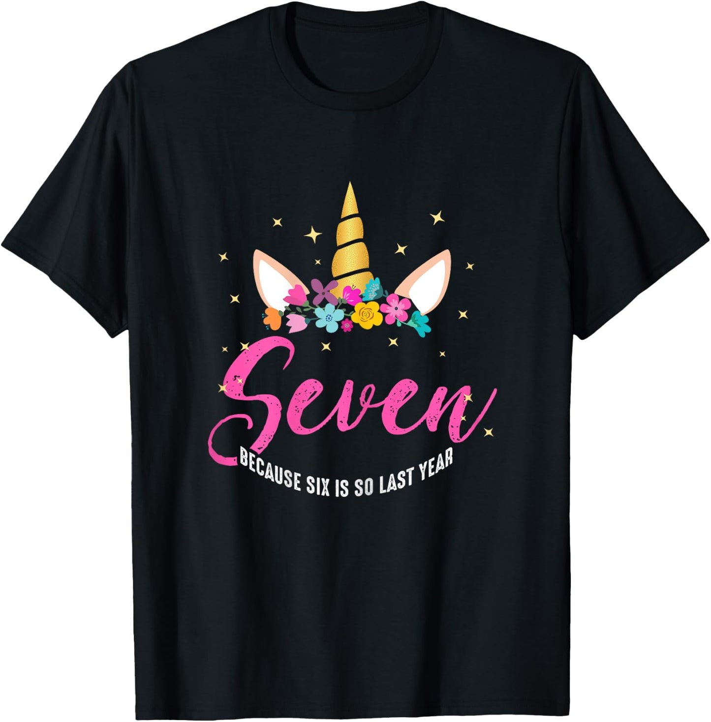 7 Years Old Birthday Girl Gifts Unicorn 7th Birthday T-Shirt - T-Shirt | Black
