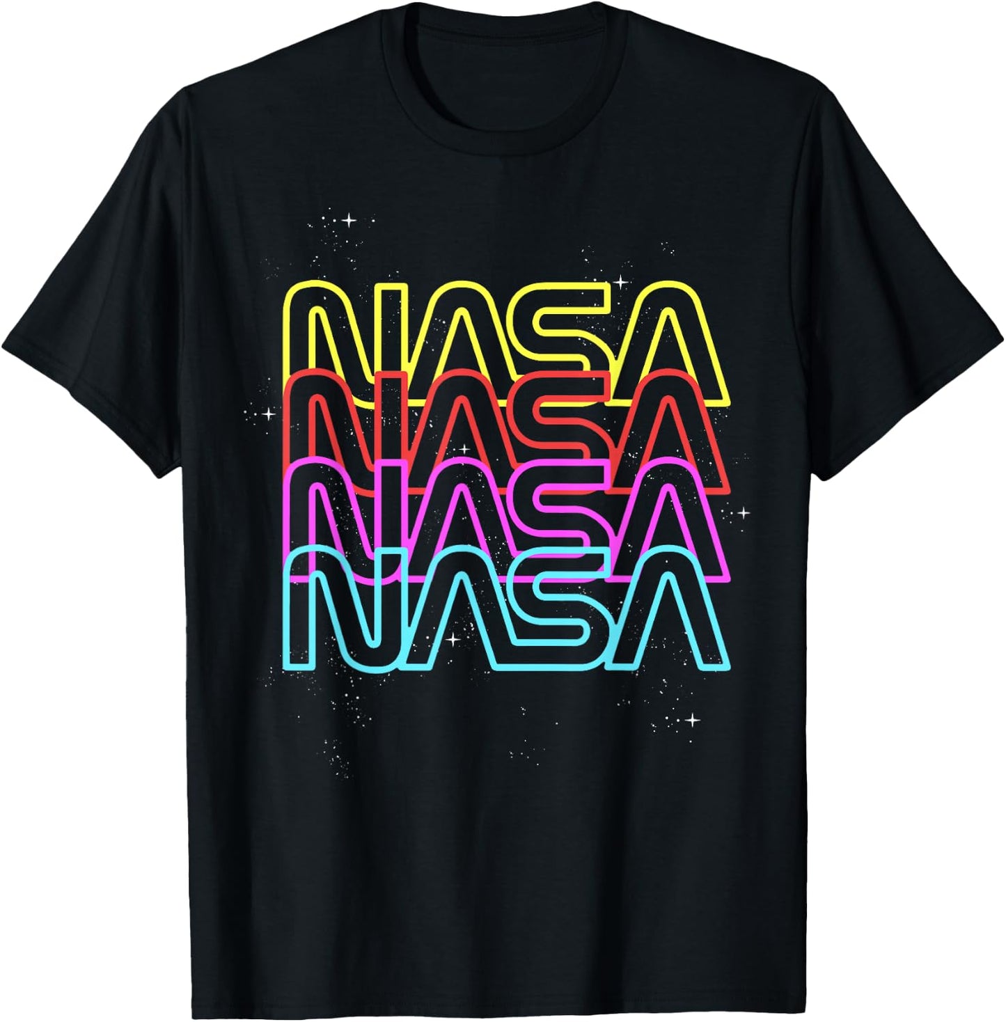 NASA Neon Rainbow Repeat Text Logo T-Shirt - T-Shirt | Black