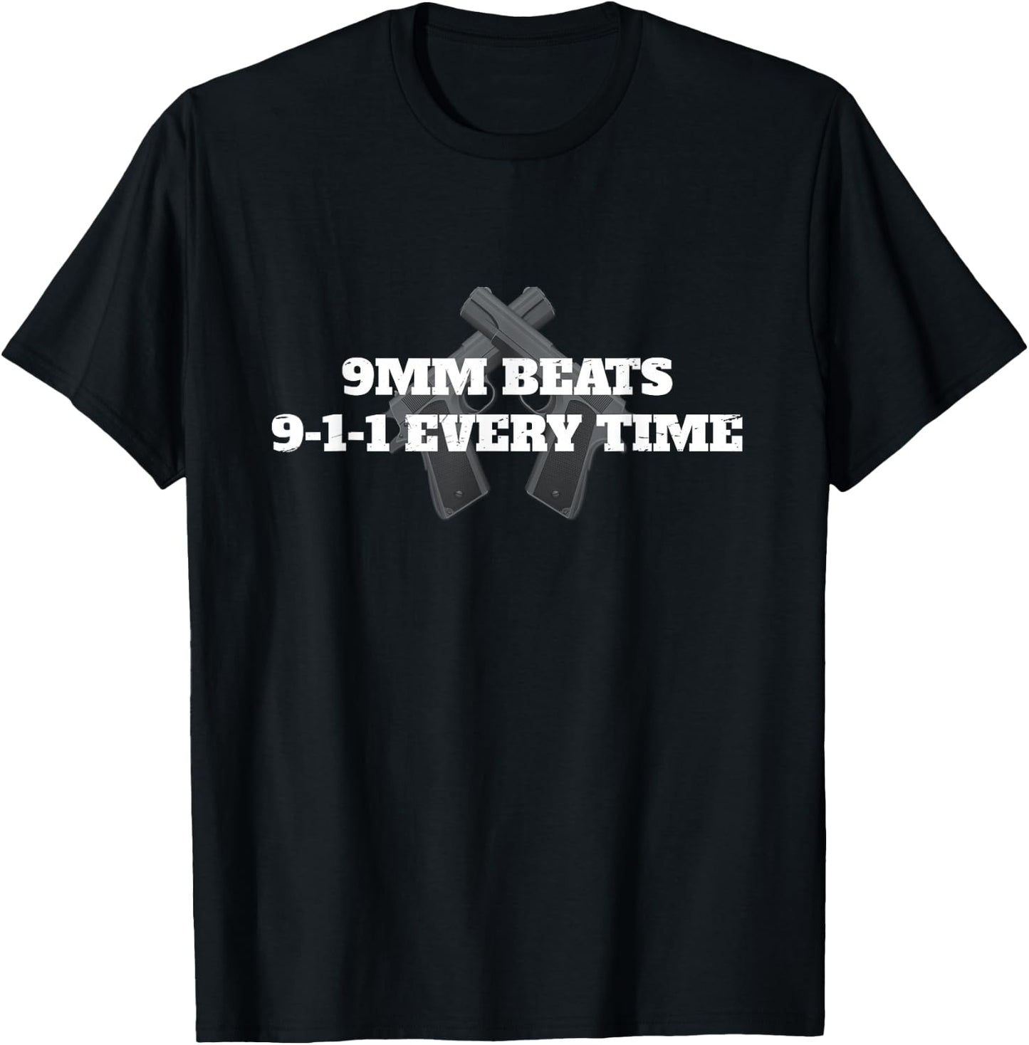 9mm Beats 911 Every Time 2nd Amendment Firearm T-Shirt - T-Shirt | Black