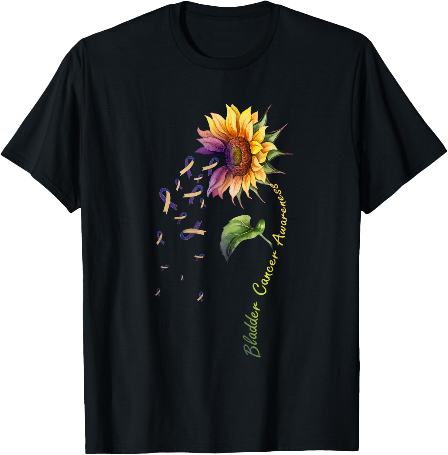 Bladder Cancer Awareness Sunflower Shirt T-Shirt - T-Shirt | Black