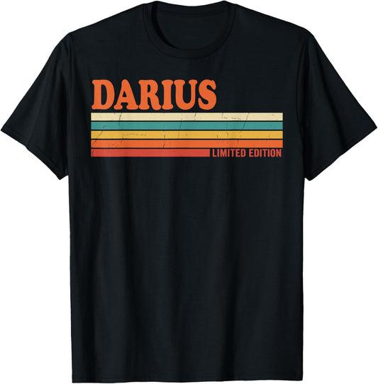 Darius Retro Personalized First Name Vintage Stripes T-Shirt - T-Shirt | Black
