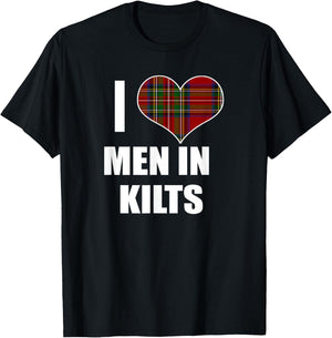 I Love Men In Kilts Royal Stewart Tartan Plaid Kilt Heart T-Shirt - T-Shirt | Black