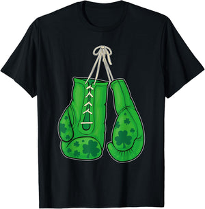 St Patricks Day Boxing Gloves Green Lucky Shamrock T-Shirt - T-Shirt | Black