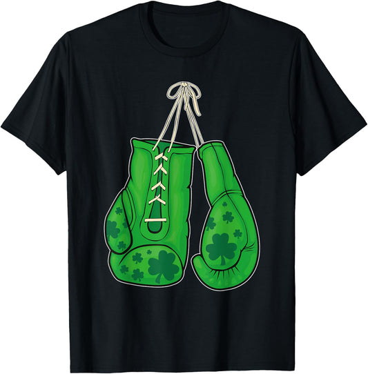 St Patricks Day Boxing Gloves Green Lucky Shamrock T-Shirt - T-Shirt | Black