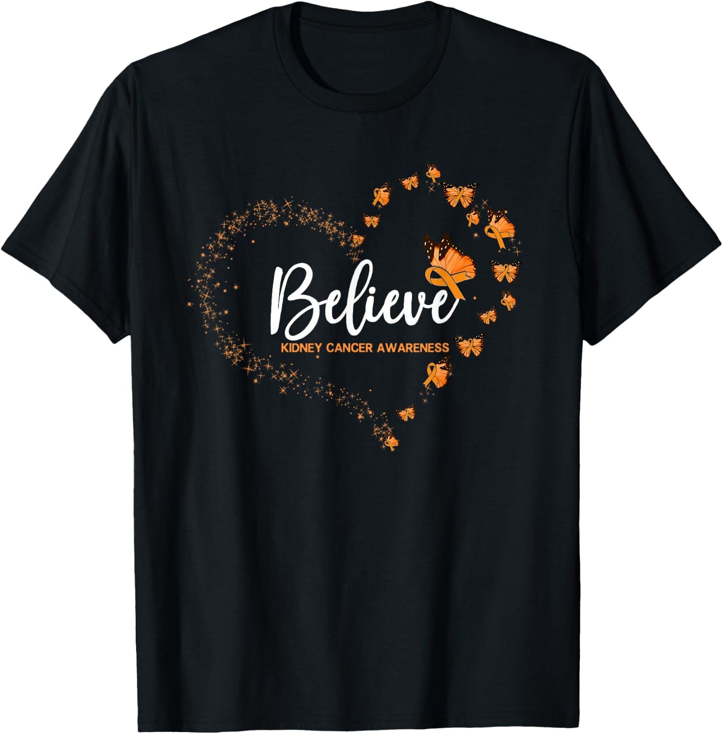 Kidney Cancer Awareness Butterfly Believe T-Shirt - T-Shirt | Black