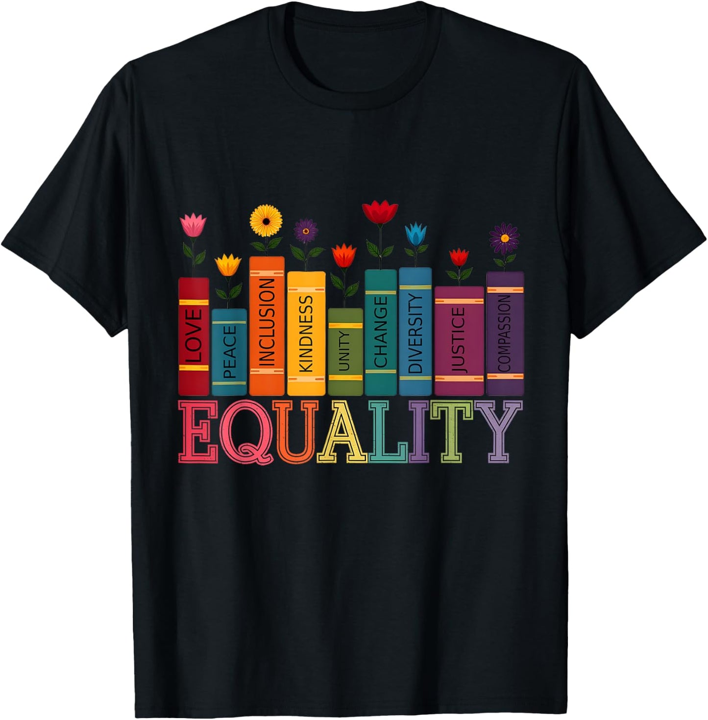Floral Flower Book Equality Human Rights Women's Rights T-Shirt - T-Shirt | Black
