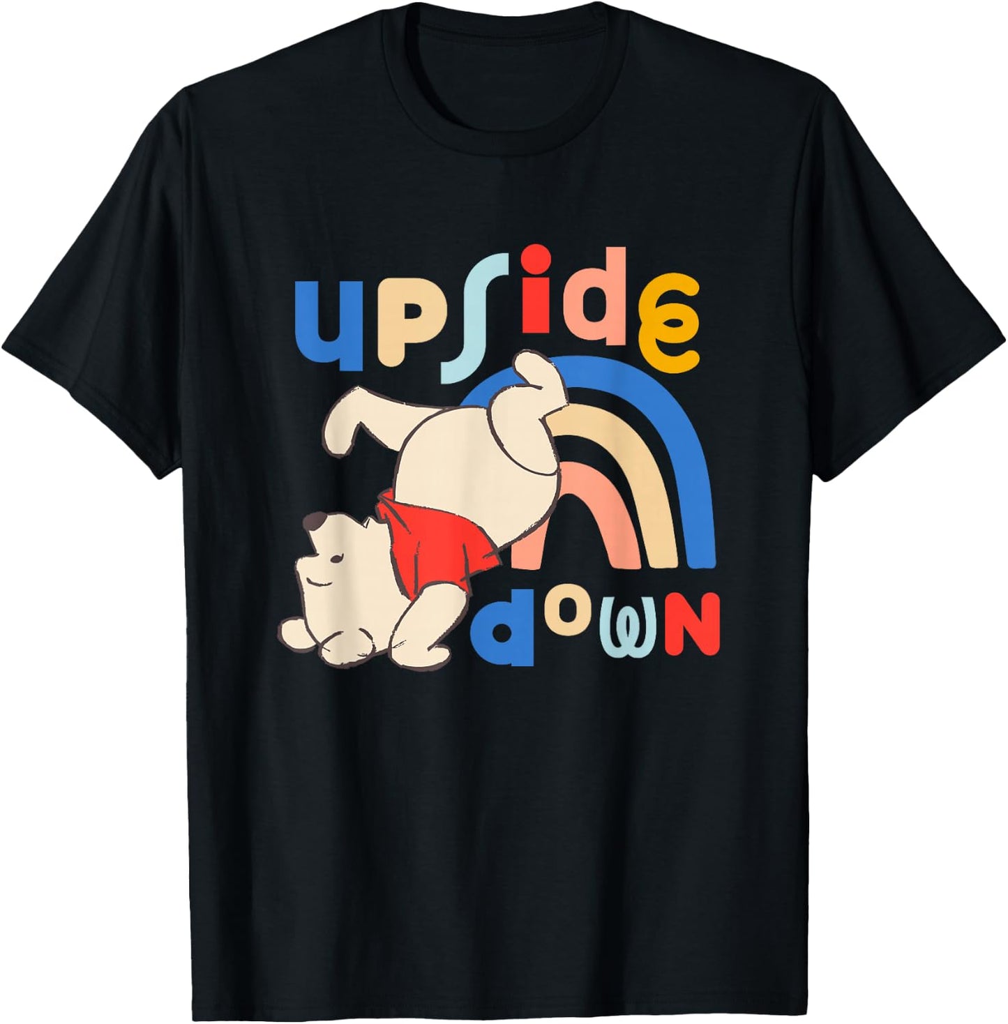 Disney Winnie the Pooh Upside Down Rainbow Bear T-Shirt - T-Shirt | Black