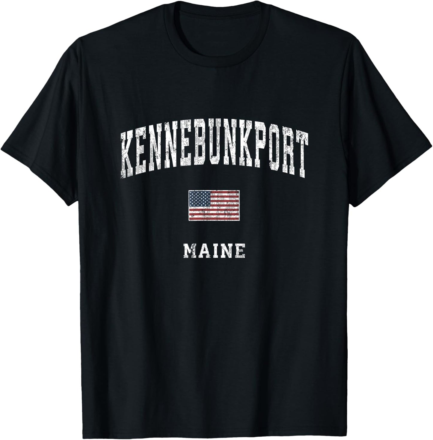 Kennebunkport Maine ME Vintage American Flag Sports Design Women Kids Men T-Shirt - T-Shirt | Black