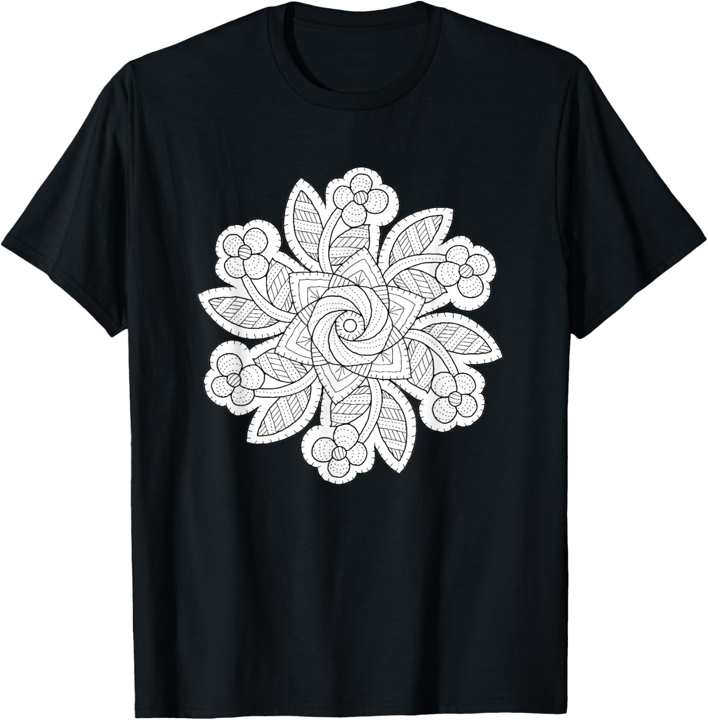 Quilted Mandala Coloring/Colorable T-Shirt - T-Shirt | Black