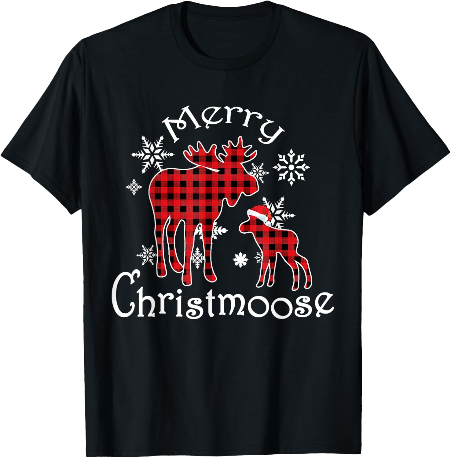 Merry Christmoose Moose Buffalo Red Plaid Christmas T-Shirt - T-Shirt | Black