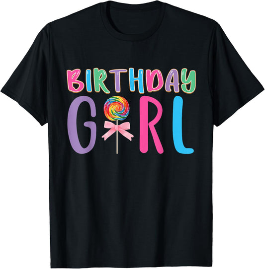 Lollipop Candy Theme Birthday Party Bday Girl Coquette Bow T-Shirt - T-Shirt | Black