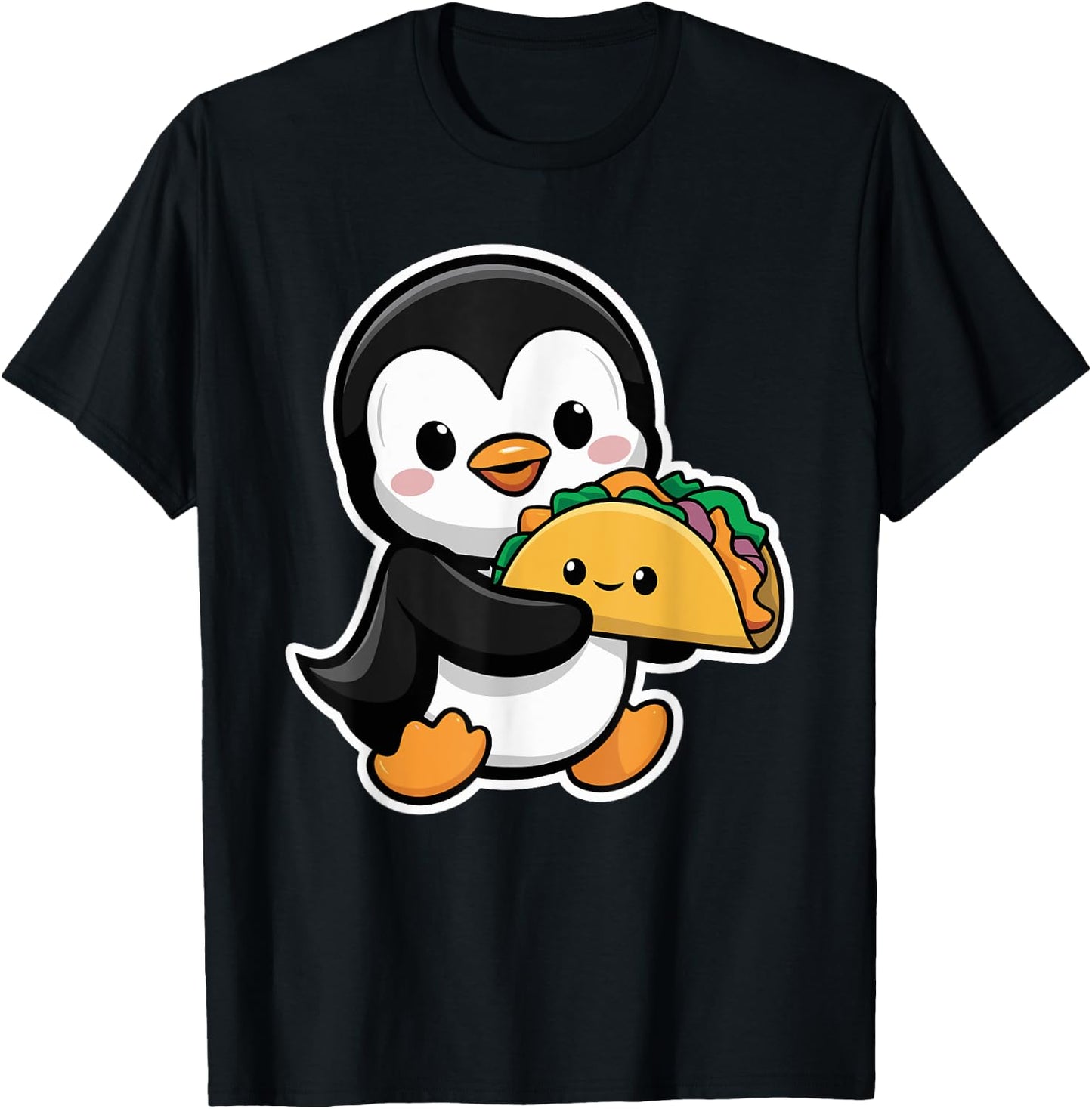 Funny Penguin Holding Taco Cute Kawaii Food Penguin T-Shirt - T-Shirt | Black