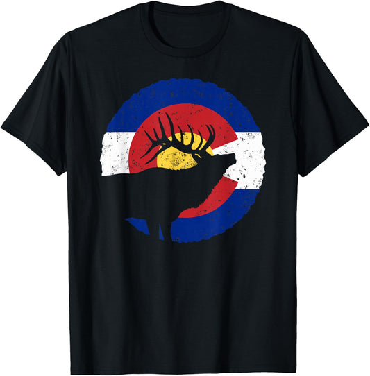 Colorado Elk Hunting: CO State Flag Hunter T-Shirt - T-Shirt | Black