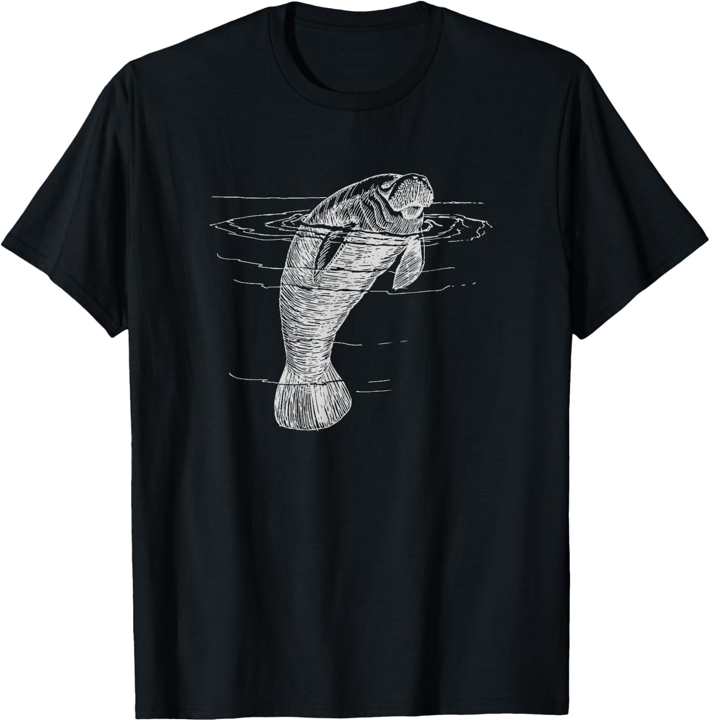 Manatee Illustration Sea Cow Marine Mammal Friendly Manatee T-Shirt - T-Shirt | Black