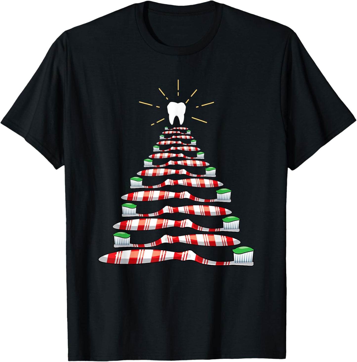 Dental Christmas Tooth Brush Christmas Tree T-Shirt - T-Shirt | Black