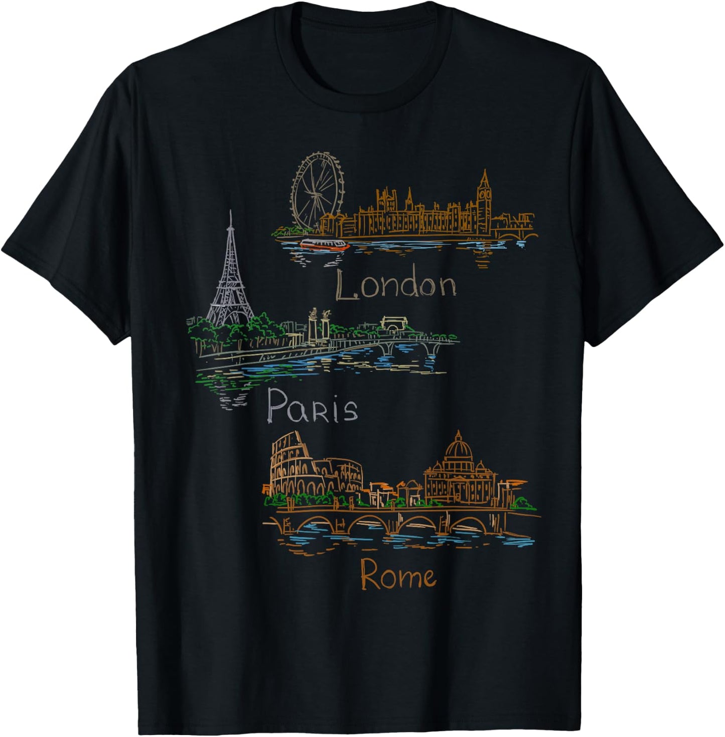 London Paris Rome Shirt T-Shirt - T-Shirt | Black