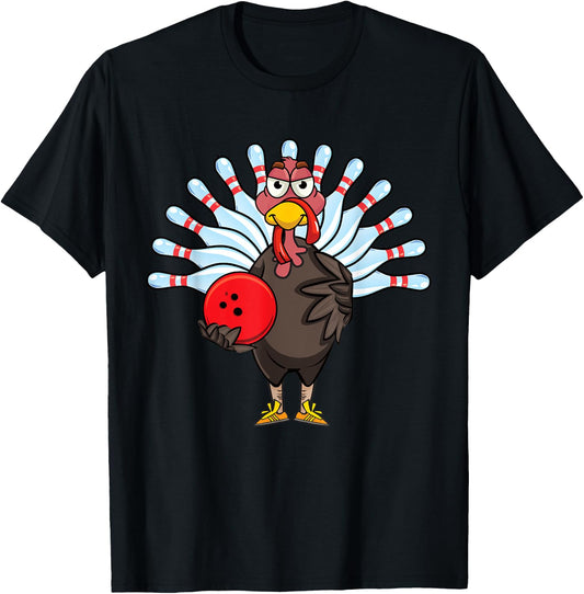 Thanksgiving Turkey Bowling Pin Matching Team Gift T-Shirt - T-Shirt | Black