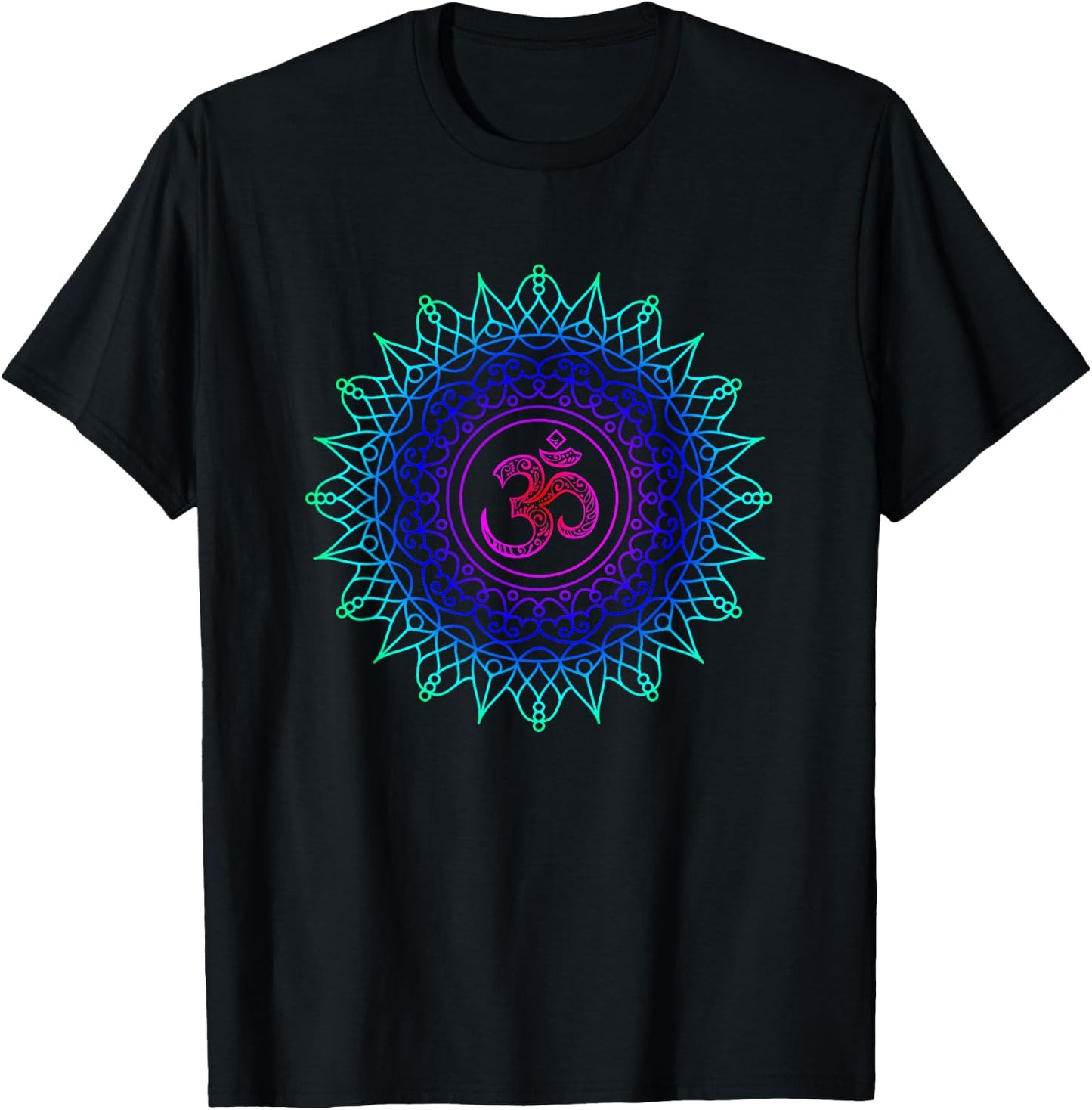 Om Mandala Rainbow | Spiritual New Age Buddhist Yoga T Shirt T-Shirt - T-Shirt | Black