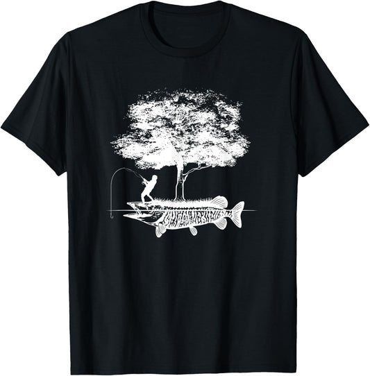 Musky Fish Artistic Boys Love Muskie Fishing Gift T-Shirt - T-Shirt | Black