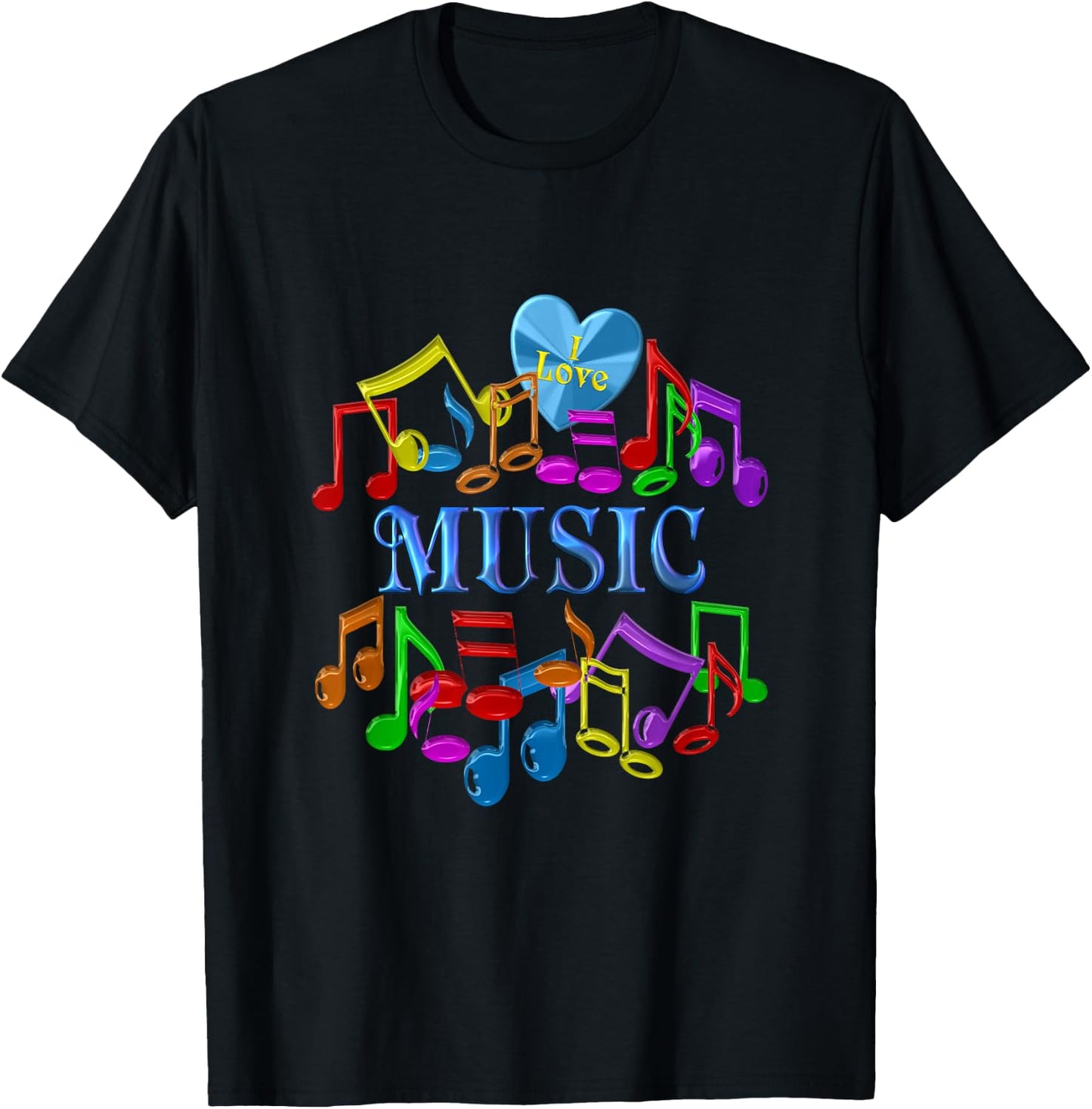 Colorful I Love Music T-Shirt - T-Shirt | Black
