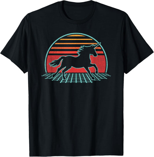 Unicorn Retro Vintage 80s Style Horse Lover T-Shirt - T-Shirt | Black