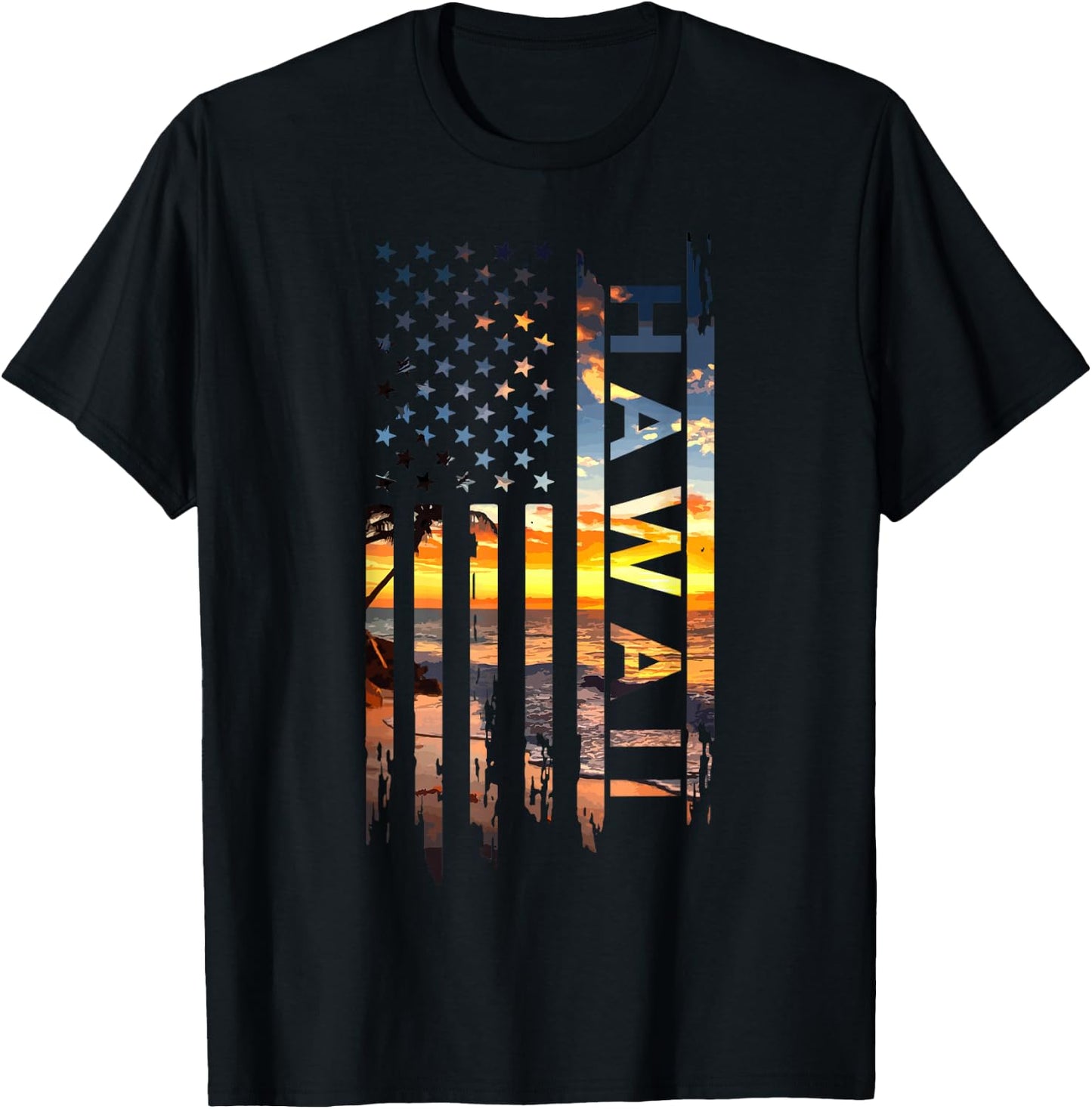 Hawaii American Flag Patriotic Hawaiian Pride USA Souvenir T-Shirt - T-Shirt | Black