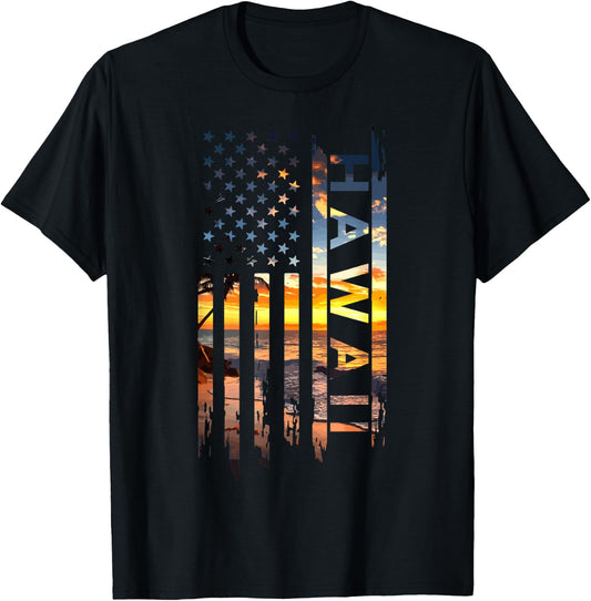 Hawaii American Flag Patriotic Hawaiian Pride USA Souvenir T-Shirt - T-Shirt | Black