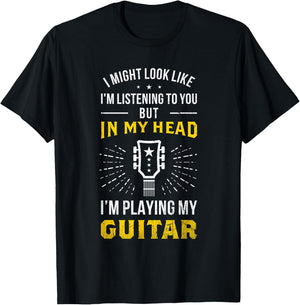 In My Head I'm Playing My Guitars Guitarist Gift T-Shirt - T-Shirt | Black